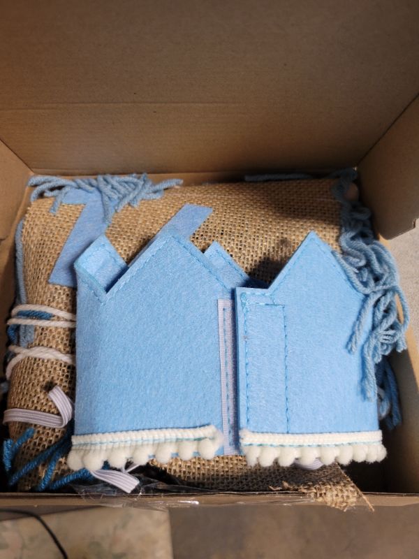 Photo 1 of 1/2 Birthday Boy Half Birthday Decorations High Chair Banner, 6 Month Tassel Wood Bead Highchair Garland Blue