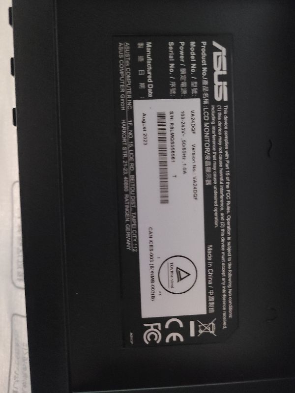 Photo 1 of ASUS 24” (23.8-inch viewable) 1080P Eye Care Monitor (VA24DQF) - IPS, Full HD, Frameless, 100Hz, 1ms, Adaptive-Sync, for Working and Gaming, Low Blue Light, Flicker Free, DisplayPort, 3 Year Warranty