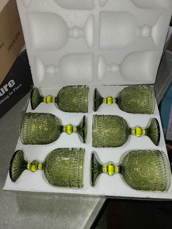 Photo 1 of Taganov Green Wine Glasses Drinking Water Goblets set of 6 Vintage Colored Glassware 12 Ounces Sunflower Stemmed Cups for Wedding Party Bars Restaurants