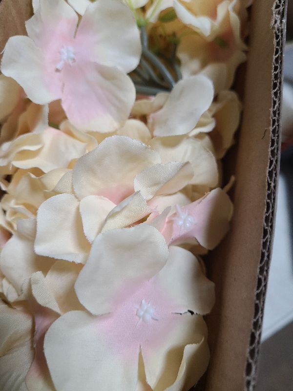 Photo 1 of Alishomtll 16 Pcs Hydrangea Artificial Flowers with Detachable Stems Full Silk Hydrangea Heads for Home Decor, Fake Faux Hydrangea Flowers for Wedding Centerpieces Party DIY Project (Champagne)
