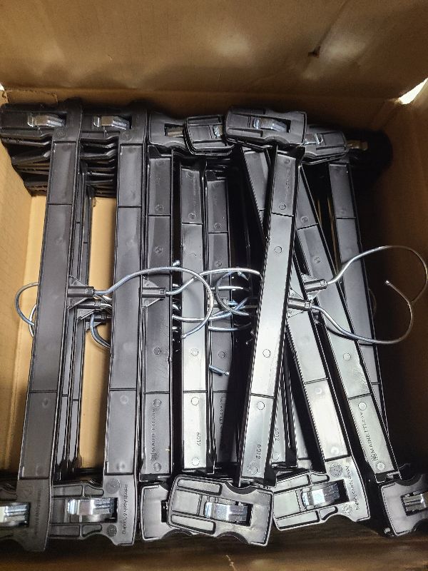 Photo 1 of 30-Pack 12-Inch Black Plastic Skirt Hangers with Non-Slip Clips and 360° Hooks - Durable, Sturdy, and Economical for Hanging Skirts or Pants