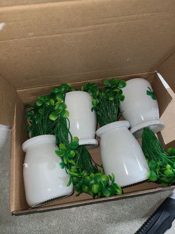 Photo 1 of 4 Pcs St. Patricks Day Artificial Plants St. Patricks Shamrock Vase Decoration Green Plants Artificial for Office Clover Floral Small Greenery Decor for Irish