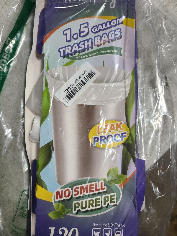 Photo 1 of 1.5 Gallon 120 pcs(1.5-1.6 Gal) Small Clear Trash Bags, Strong 1.5 Gallon 1.6 Gallon Garbage Bags, Bathroom Trash Can Bin Liners,Mini Bags Waste Basket Liner,Fit 6 Liter, 1.5-1.6 Gal (1.5C120)
