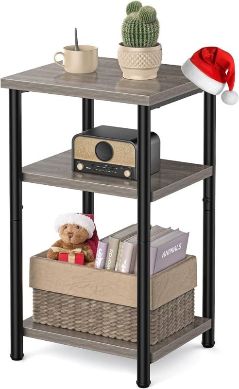 Photo 1 of 3-Tier End Tables, Coffee Table, Side Table, Nightstand with Adjustable Feet, Storage Shelf Couch Table, Space-Saving for Bedroom Living Room Office, 1Pack Grey 