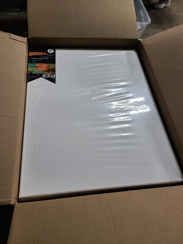 Photo 1 of  CONDA 16x20 inch Stretched Canvas for Painting, Pack of 5, Primed, 100% Cotton 5/8 Inch Profile Value Bulk Pack for Acrylics, Oils Painting
