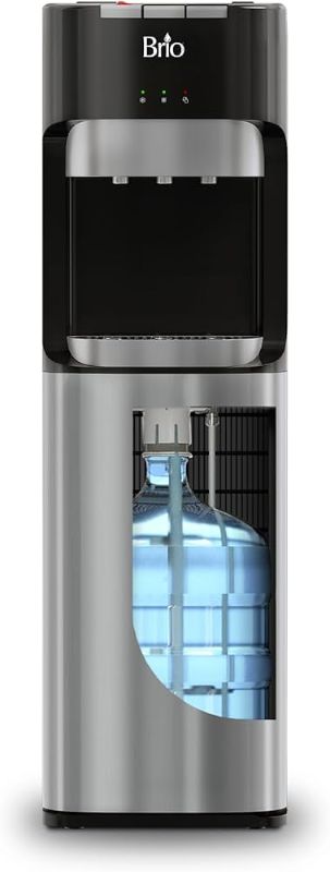 Photo 1 of Brio Bottom Loading Water Cooler Dispenser for 5 Gallon Bottles - 3 Temperatures with Hot, Room & Cold Spouts, Child Safety Lock, LED Display with Empty Bottle Alert, Stainless Steel 