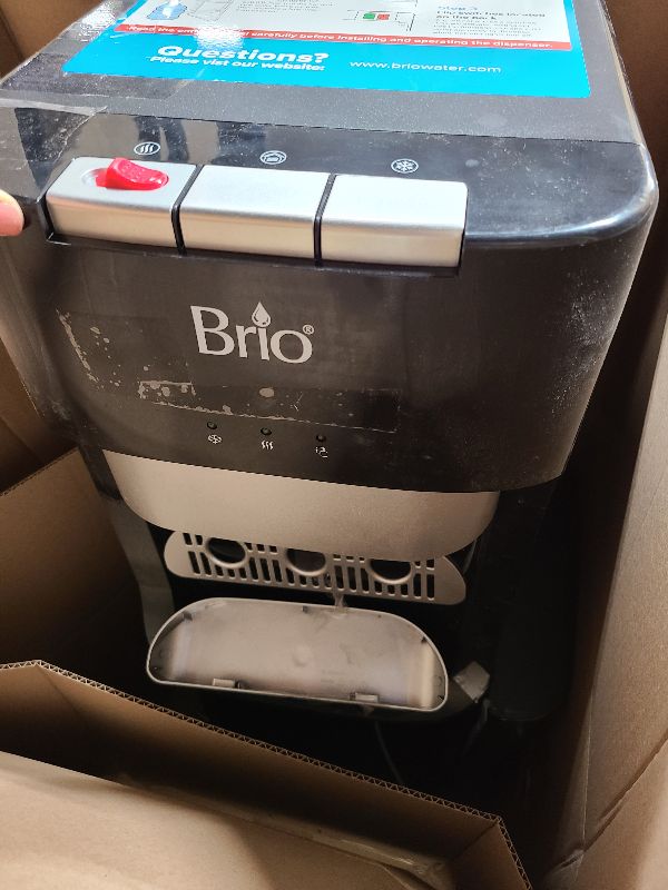 Photo 1 of Brio Bottom Loading Water Cooler Dispenser for 5 Gallon Bottles - 3 Temperatures with Hot, Room & Cold Spouts, Child Safety Lock, LED Display with Empty Bottle Alert, Stainless Steel 