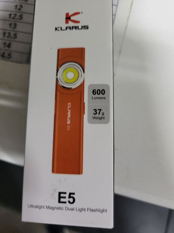 Photo 1 of klarus E5 Pocket Flashlight, Rechargeable EDC Flashlight, Super Slim 4.2x1x0.3inch, 600 Lumens, USB-C Port, IPX4, Dual Light Source with Magnetic Base, Hat & Clothes Clip - Orange