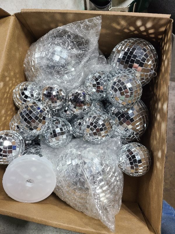 Photo 1 of 54 Pcs Disco Ball, Hanging Disco Ball Decor Mini Silver Disco Ball Cake Topper Mirror Ball Decorations 71s Disco Themed Party Wedding Christmas Supplies