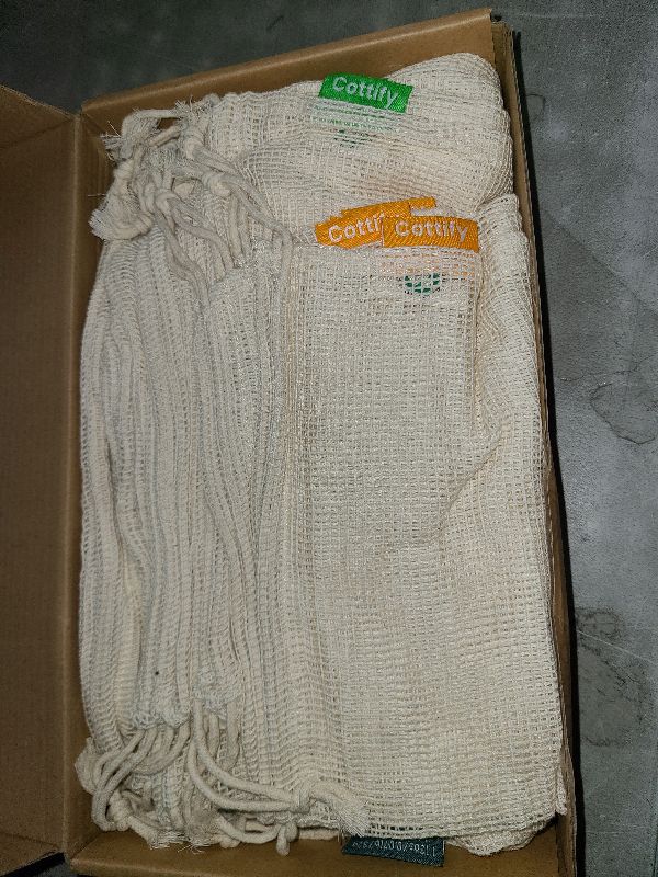 Photo 1 of 17 Reusable Cotton Mesh Produce Bags - 100% Organic Cotton, Durable, Double Stitched, Washable with Tare Weight & Drawstring - Mesh Bags for Grocery Shopping, Vegetables & Fruits, produce bgs 4 sizes