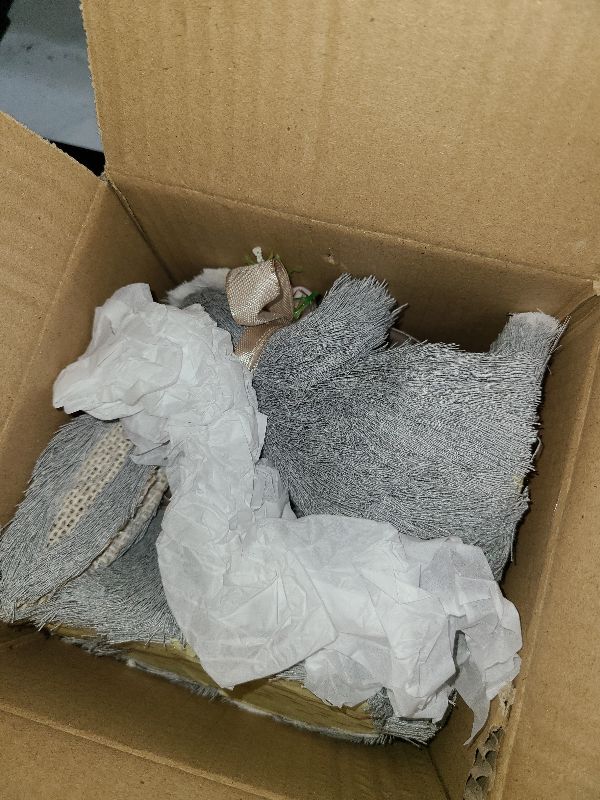Photo 1 of Juegoal 2 Pack Easter Bunny Statue, Mini Standing Straw Grey Rabbit Couple Figurine for Cute Hand-Woven Animal Festival Present for Spring Garden Home Tabletop Decoration