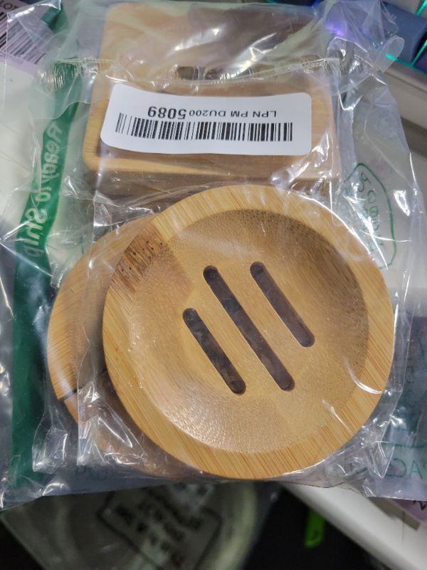 Photo 1 of 4 Pcs Wooden Soap Holders Set Natural Bamboo Soap Dish Square and Round Soap Saver Tray for Bathroom Shower Home Hotel Kitchen Toilet