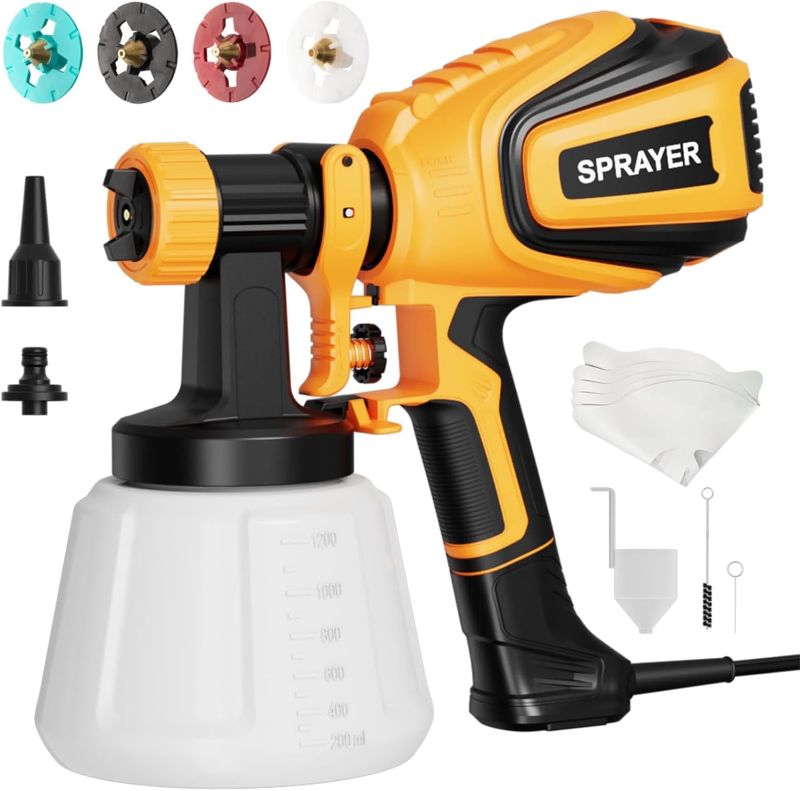 Photo 1 of  Paint Sprayer, 700W HVLP Spray Gun with Cleaning & Blowing Joints, 4 Nozzles and 3 Patterns, Easy to Clean, for Furniture, Cabinets, Fence, Walls, Door, Garden Chairs etc. VF803 