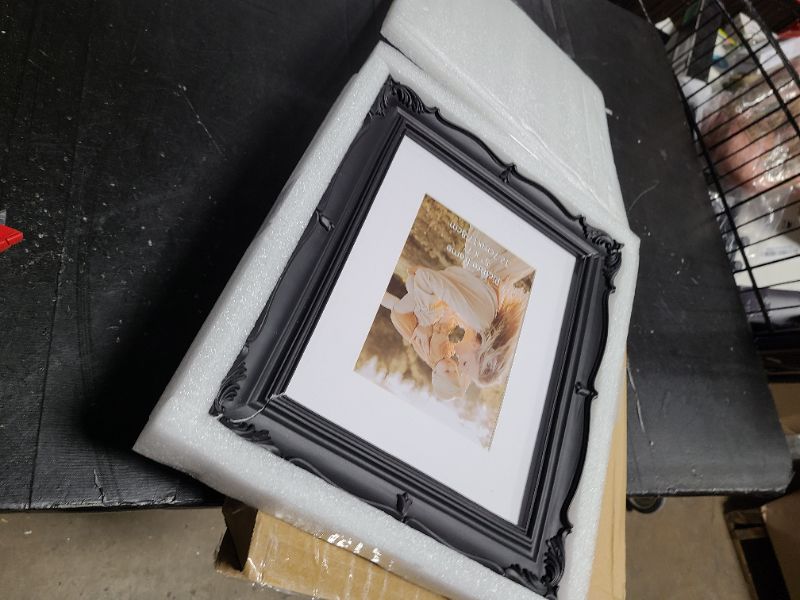 Photo 1 of PHAREGE Vintage Picture Frame 8x10 Black, 8 by 10 Ornate Decorative Antique Frame with Mat for 5x7 Photo, Fancy Matted Frame for Desktop or Wall, Horizontal or Vertical