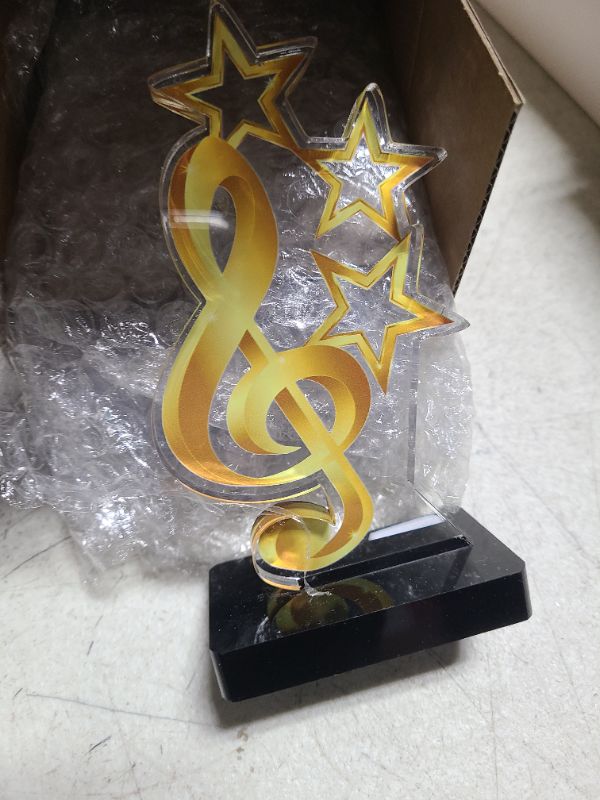 Photo 1 of Landical 4 Pack Music Award Trophies Gold Winner Music Award Plaque Acrylic Music Trophies Award Music Prize Gift for Tournaments, Competitions, Party, Kids and Adults