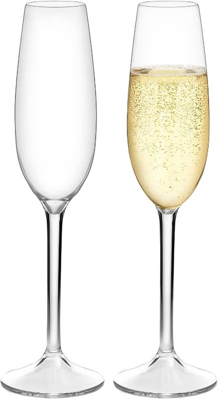 Photo 1 of Vinjoy Reusable Plastic Champagne Flutes with Stem 7 oz, Shatterproof Non Disposable Barware BPA-Free, Ideal for Mimosa Bar, Parties, Toasting Weddings, New Year's Eve Party, Gift - Set of 2