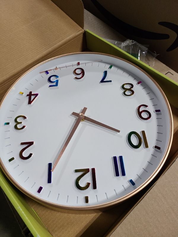 Photo 1 of HZDHCLH Kid Wall Clocks Battery Operated,12 inch Silent Non Ticking Modern Wall Clock for Nursery Kids Room Living Room Bedroom Kitchen Office Classroom Decor