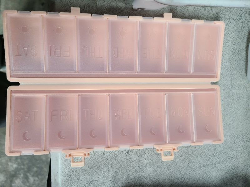 Photo 1 of [Foldable & Dual Protection] Weekly Pill Organizer 2 Times A Day with Etched Labels, AM PM 7 Day Medicine Container Box, Large Portable Week Travel Pill Case for Daily Medication, Vitamin - Pink