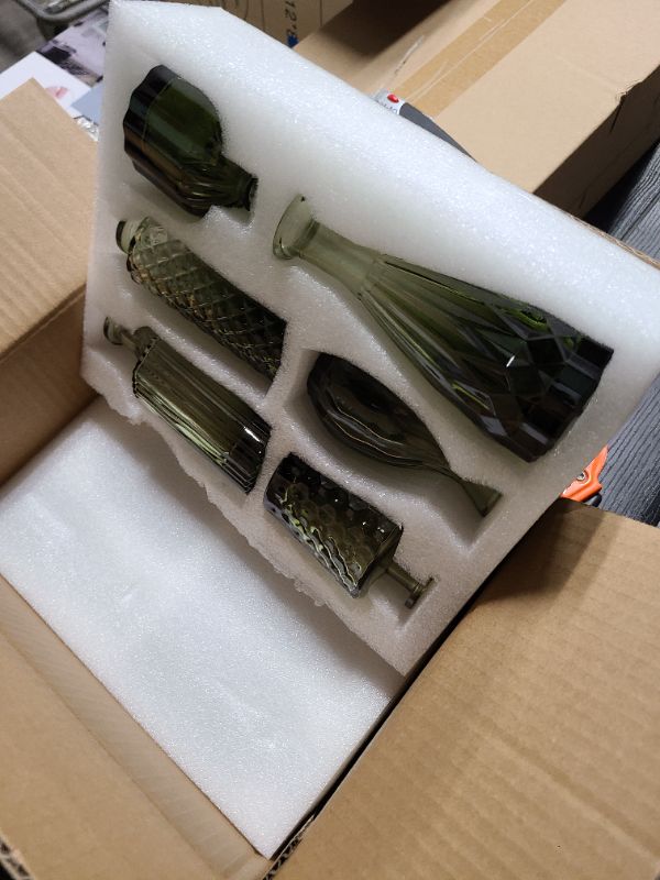 Photo 1 of TBWIND 12pcs Green Glass Bud Vases Set, Small Vases for Flowers, Bud Vase for Centerpieces in Bulk, Mini Vintage Vase for Wedding Decorations, Office and Home Table Flower Décor