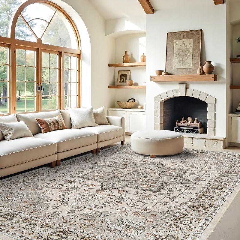 Photo 1 of Valenrug Washable Rug - Stain Resistant Area Rugs for Living Room, Non Slip Backing Printed Rugs for Bedroom, Folable Machine Washable Area Rug(Beige,9'x12')