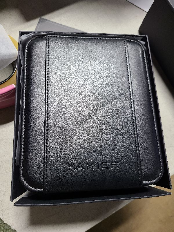 Photo 1 of KAMIER Watch Case with Combination Lock - 4 Watch Storage and Jewelry Organizer - Watch Travel Case for Ring and Watch Storage, PU Leather Travel Watch Case, Ideal for Gift (With Gift Box),Black