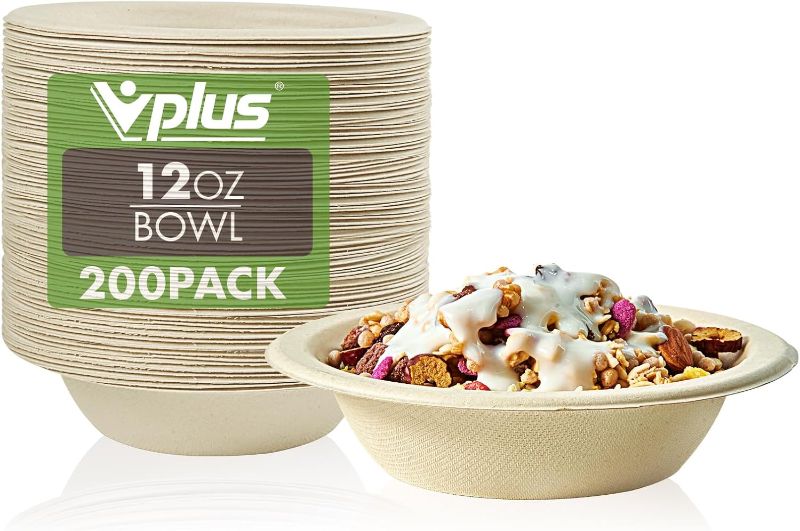 Photo 1 of Vplus 150 Pack Paper Plates 9 inch 100% Compostable, Heavy-Duty Disposable Paper Plates Bagasse Natural Biodegradable Eco-Friendly Sugarcane