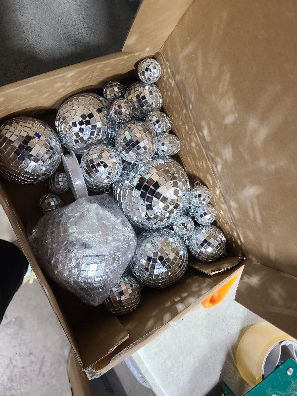 Photo 1 of 54 Pcs Disco Ball, Hanging Disco Ball Decor Mini Silver Disco Ball Cake Topper Mirror Ball Decorations 71s Disco Themed Party Wedding Christmas Supplies