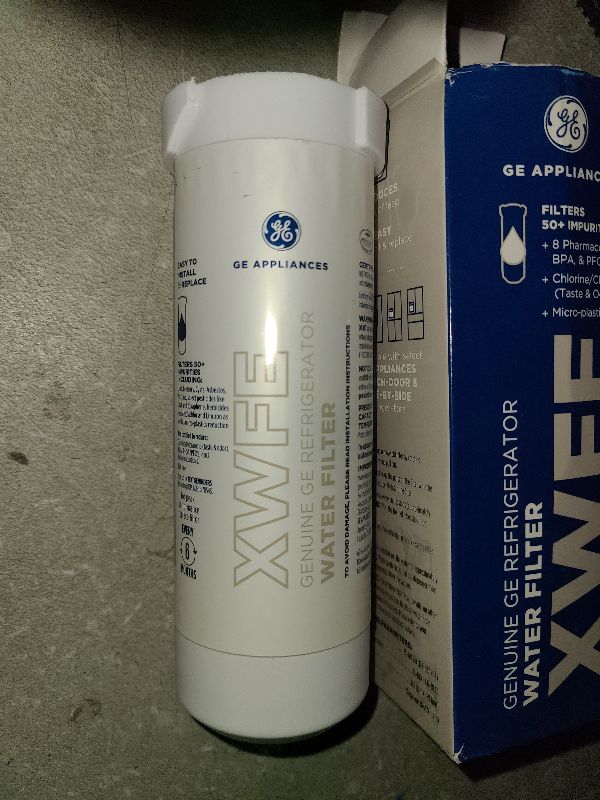 Photo 1 of GE XWFE Refrigerator Water Filter, Genuine Replacement Filter, Certified to Reduce Lead, Sulfur, and 50+ Other Impurities, Replace Every 6 Months for Best Results, Pack of 1