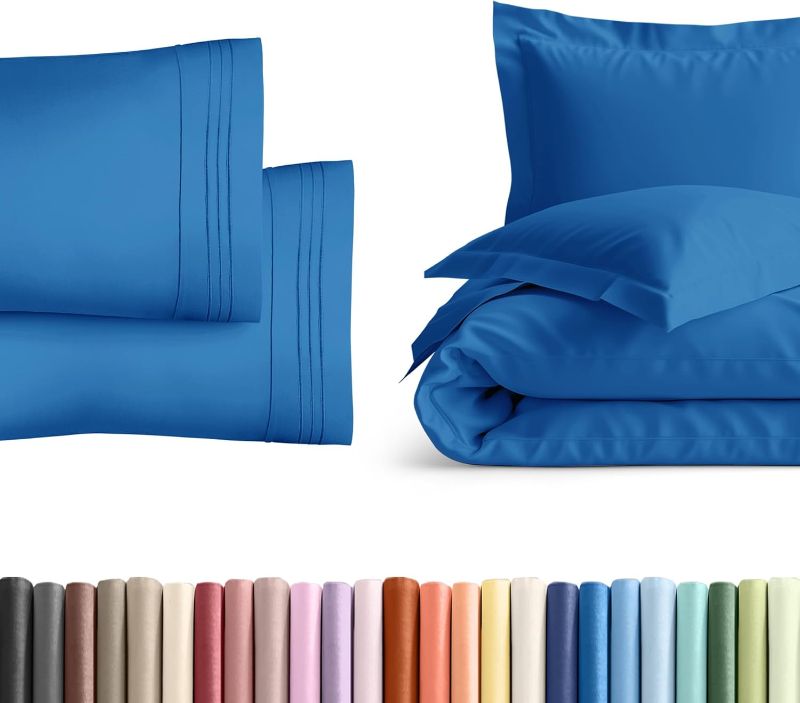 Photo 1 of Duvet Cover Full Size Set - Extra Soft Full Size Duvet Cover 80 x 90 with 2 Pillow Shams - Hotel Luxury Easy Care and Fade Free w/ Zipper Closures & Ties - Comfy Breathable Bedding Set (Royal Blue)