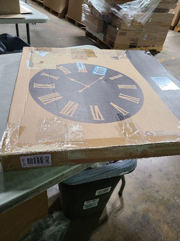 Photo 1 of Large Wall Clock 24" Round - Silent Metal & Wood Large Farmhouse Wall Clock For Living Room Decor with 3D Roman Numerals - No Ticking - Noiseless Big Wood Decorative Clocks for Living Room Decor