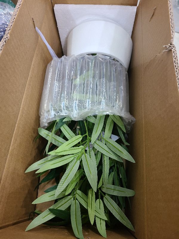 Photo 1 of 365 Blooming Decor 18 inch Tall White Potted Faux Bamboo Plant- Luxury Artificial Bamboo Tree in White Pot for Home, Office, Kitchen, Counter Top, Indoor Decor, Money Tree, Lucky Bamboo Tree.