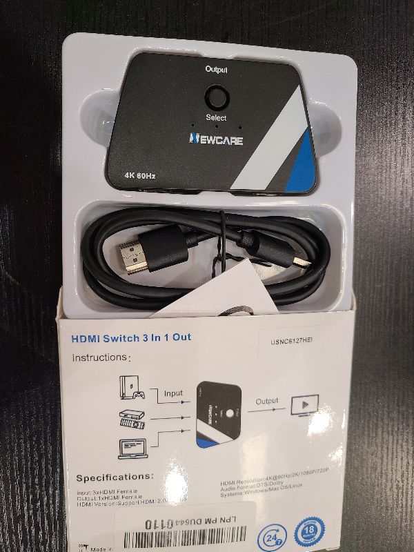 Photo 1 of [Upgrade] HDMI Switch 3 in 1 Out, 4K@60Hz HDMI 2.0 Switch Splitter with 2.6FT Long HDMI Cable, 3-Port HDMI Switcher Selector, Supports 4K 30Hz 3D 1080P HDCP2.2 for PS5 Xbox DVD Player Fire Stick PC