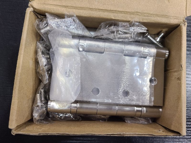 Photo 1 of 6-Pack 4.5 inch X 4.5 inch Silver Heavy Duty Commercial Door Hinge with Silent Steel Plain Ball Bearing,Thickness 3 mm Stainless Steel, Square Corners with 48 Screws, Super Bearing Capacity