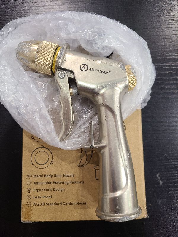 Photo 1 of AUTOMAN Garden Hose Nozzle Sprayer - High Pressure 100% Metal Water Spray Nozzle With 4 Patterns - Heavy Duty for Watering Plants, Lawns, Washing Cars & Pets