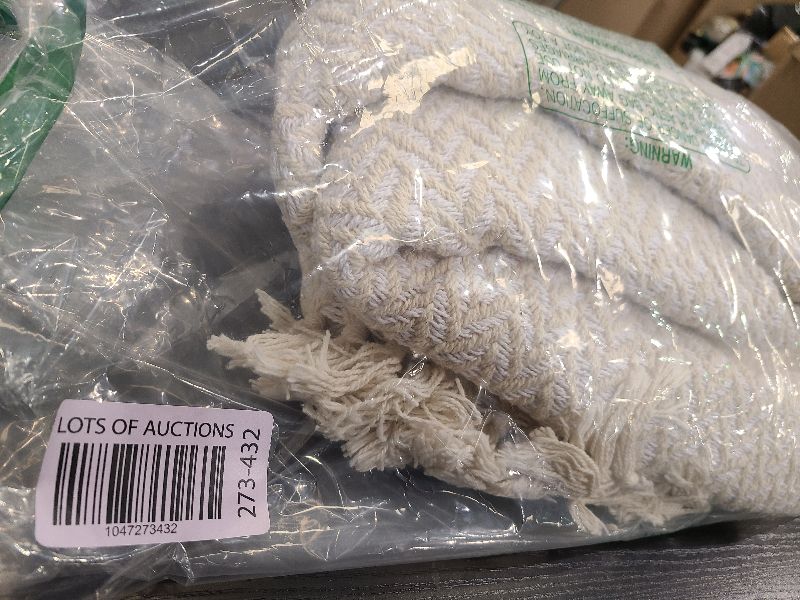 Photo 1 of DII Modern Zig Zag Throw Blanket Woven Cotton, Hand-Knotted 2.5" Fringe, 50x60, Natural