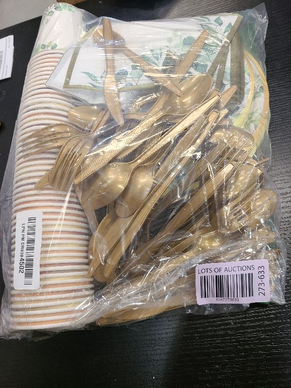 Photo 1 of 350PCS Sage Greenery Baby Shower Party Supplies Serves 50 Guests Oh Baby Paper Plates, Napkins,Cups, Plastic Forks, Knives,Spoons