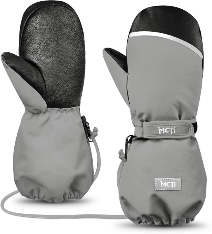 Photo 1 of  MCTi Kids Mittens Waterproof Winter Ski Warm Sherpa Lined Long Cuff with String xs