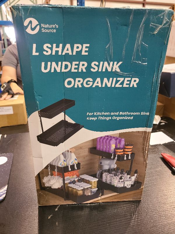 Photo 1 of 2 Pack 2-Tier Under Sink Organizer L-Shape Pull Out Cabinet Organizers Narrow Space Storage Shelves Multi-purpose Sink Organization Drawer for Bathroom Kitchen Pantry, 15.5 Inch, Black