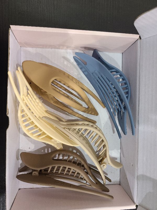 Photo 1 of 6 Pcs Large French Style Curved Claw Clips, 5" Strong Hold No-Slip Grip Duckbill Hair Clamps for Thick Hair, Neutral Color for Women and Girls