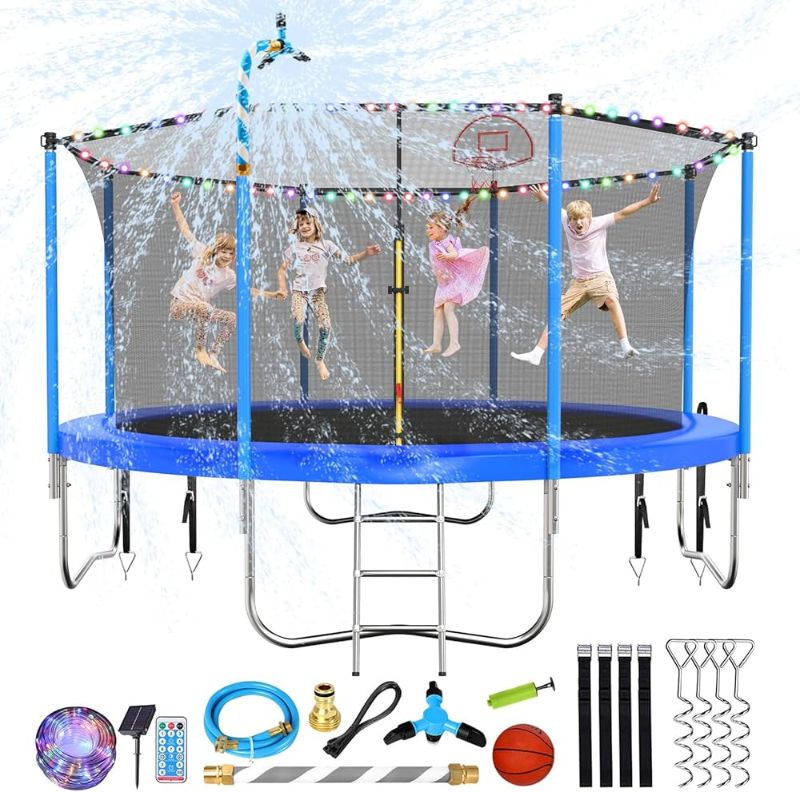 Photo 1 of Lyromix Upgraded Trampoline ACCESSORIES , with Sprinkler,Basketball Hoop and Net, Capacity for 5-8 Kids and Adults, Cobalt Blue( ACCESSORIES ONLY NOT A TRAMPOLINE)