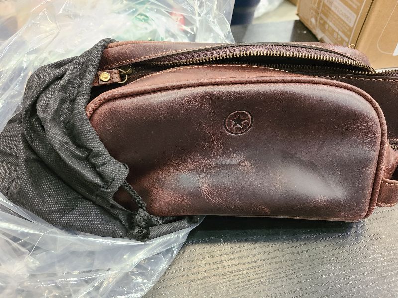 Photo 1 of 10" Premium Leather Toiletry Travel Pouch With Waterproof Lining | King-Size Handcrafted Vintage Dopp - Kit By Aaron Leather Goods (Dark Brown)