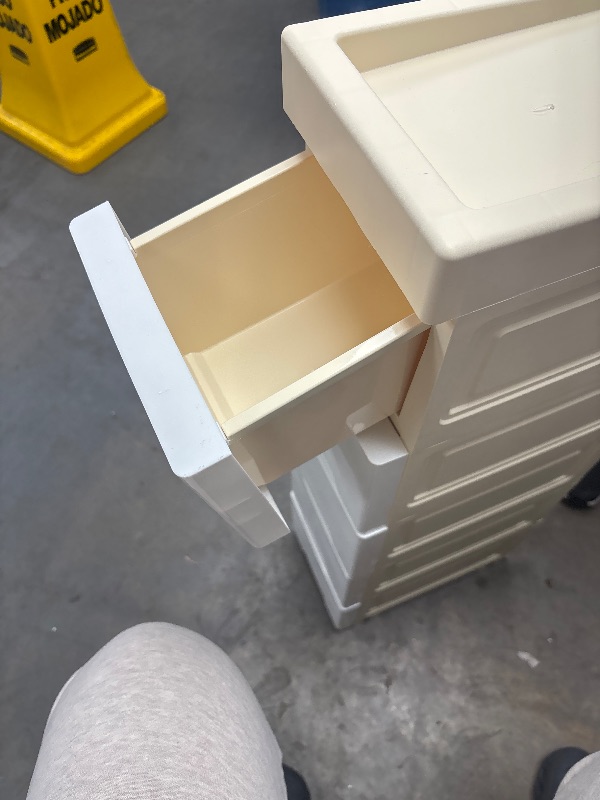 Photo 1 of 5 Drawers Narrow Slim Plastic Storage Cabinet,Storage Drawer with 4 Wheels,5 Tier Drawers Dresser, Off White