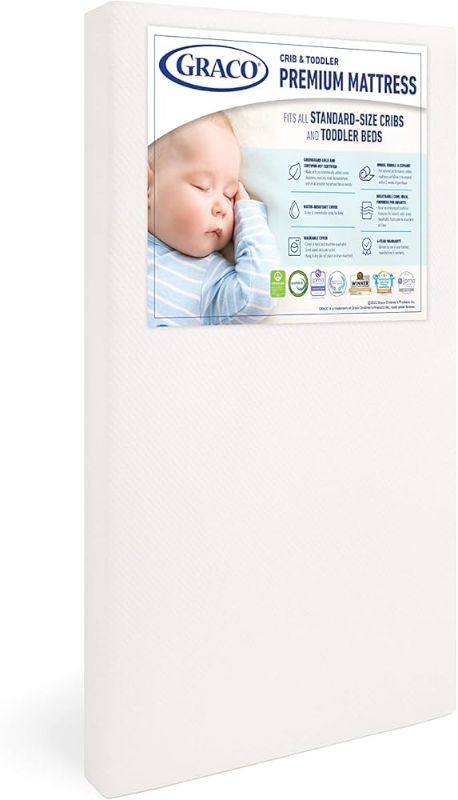 Photo 1 of 
Visit the Store, Graco
Graco
Visit the Store
4.8
4.8 out of 5 stars
(49,808)
Graco Premium Crib & Toddler Mattress – GREENGUARD Gold Certified & CertiPUR-US Certified, Fits All Standard Crib & Toddler Beds, Waterproof Sleep Surface, Machine-Washable Oute