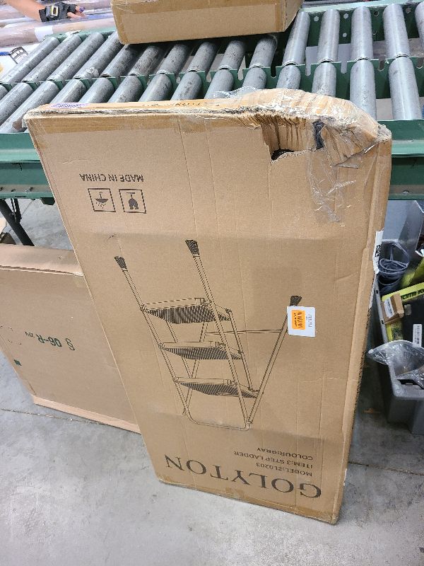 Photo 1 of 3 Step Ladder, GOLYTON Folding Step Stool with Anti-Slip Wide Pedal & Convenient Handgrip, 500lbs Capacity Steel Ladder for Household and Office, Grey