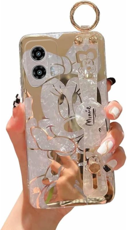 Photo 1 of  for Motorola Moto G 5G 2024 Case 6.6" Cute with Wrist Strap Stand Glitter Bling Cartoon IMD Soft TPU Shockproof Protective Case Cover for Girls Women - Minnie 