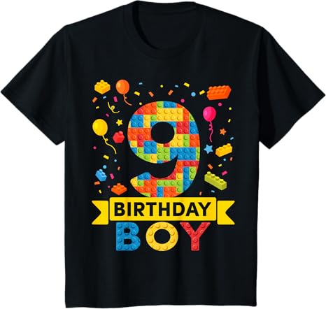 Photo 1 of  Kids 9 Year Old Building Blocks 9th Birthday Boy T-Shirt YOUTH XSMALL