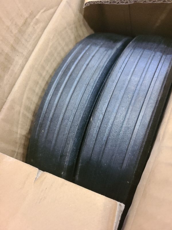 Photo 1 of 2-Pack 10x1.75 Solid Rubber Wheel Assembly?1-3/4”Centered Hub with 5/8”Axle Bore Hole,10 Inch Ribbed Tread Wheel for hand trucks Utility Carts, lawnmowers Replacement.