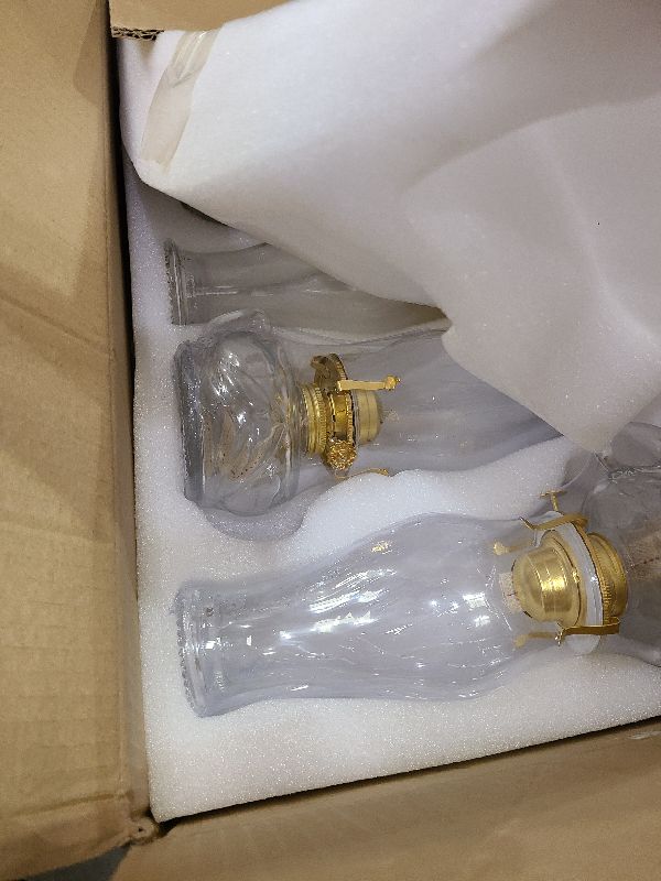 Photo 1 of 4 Pcs Large Chamber Oil Lamp Clear Vintage Glass Kerosene Lamp Decorative Hurricane Lamp Antique Rustic Oil Lantern for Indoor Tabletop Decor Emergency Lighting with Adjustable Fire Wick, 12.6'' High