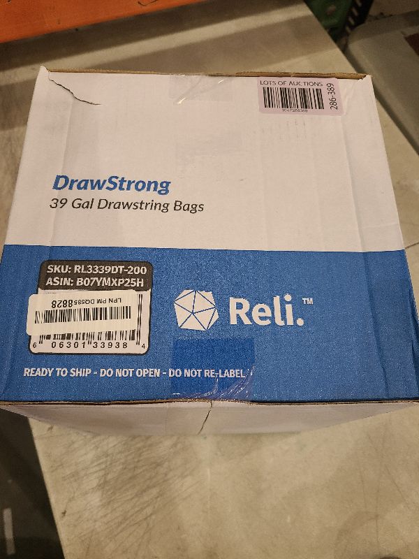 Photo 1 of Reli. 39 Gallon Trash Bags Drawstring (200 Count Bulk) Large 39 Gallon Heavy Duty Drawstring Trash Bags - Black Garbage 39Gal Capacity, Lawn Leaf (39Gal)