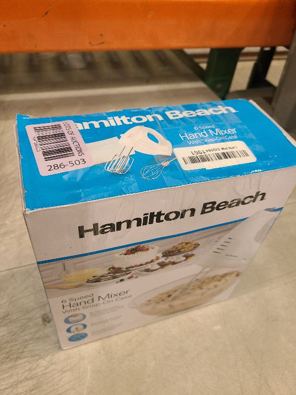 Photo 1 of Hamilton Beach 6-Speed Electric Hand Mixer with Whisk, Traditional Beaters, Snap-On Storage Case, 250 Watts, White